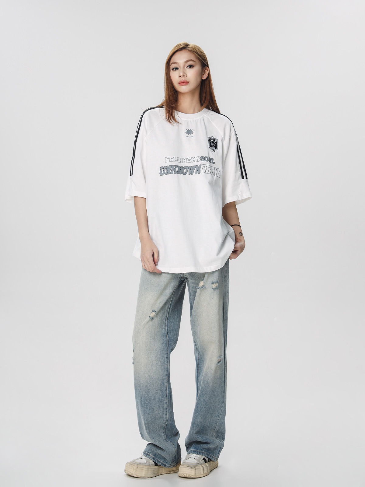 Striped Short Sleeve T-Shirt for Women - Casual American Sports Style, Loose Fit Summer Top for Couples Striped Short Sleeve T-Shirt for Women - Casual American Sports Style, Loose Fit Summer Top for Couples