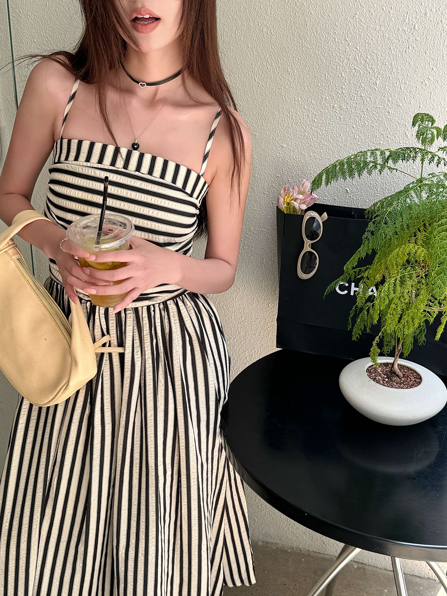 Striped Strapless Off-Shoulder Vacation Dress - Lightweight A-Line Long Dress with Black and White Vertical Stripes, Summer Style Striped Strapless Off-Shoulder Vacation Dress - Lightweight A-Line Long Dress with Black and White Vertical Stripes, Summer Style