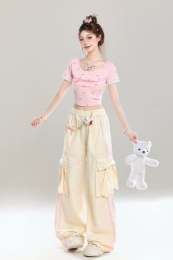 Stylish Butterfly Knot Casual Pants for Girls - Summer Loose Wide-Leg Trousers, Straight-Leg Draping Floor-Length Fashion Pants