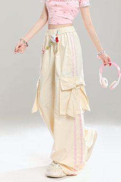 Stylish Butterfly Knot Casual Pants for Girls - Summer Loose Wide-Leg Trousers, Straight-Leg Draping Floor-Length Fashion Pants