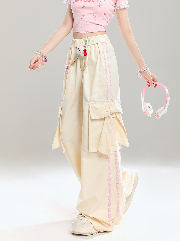 Stylish Butterfly Knot Casual Pants for Girls - Summer Loose Wide-Leg Trousers, Straight-Leg Draping Floor-Length Fashion Pants Stylish Butterfly Knot Casual Pants for Girls - Summer Loose Wide-Leg Trousers, Straight-Leg Draping Floor-Length Fashion Pants