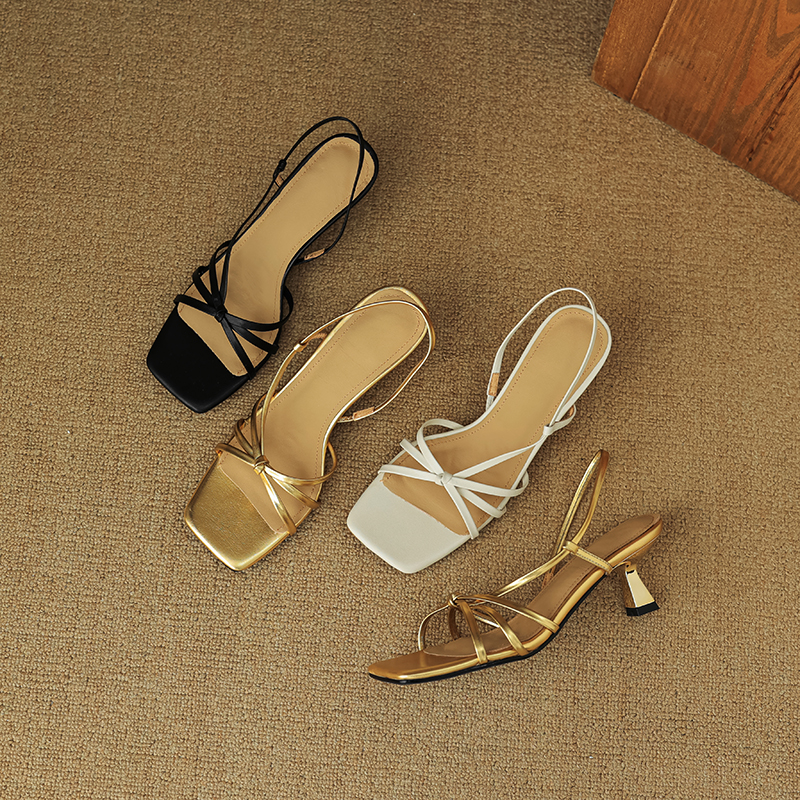 Stylish French Square-Toe Open-Toe Thin Strap Roman-Style Stiletto High-Heeled Sandals for Summer Stylish French Square-Toe Open-Toe Thin Strap Roman-Style Stiletto High-Heeled Sandals for Summer