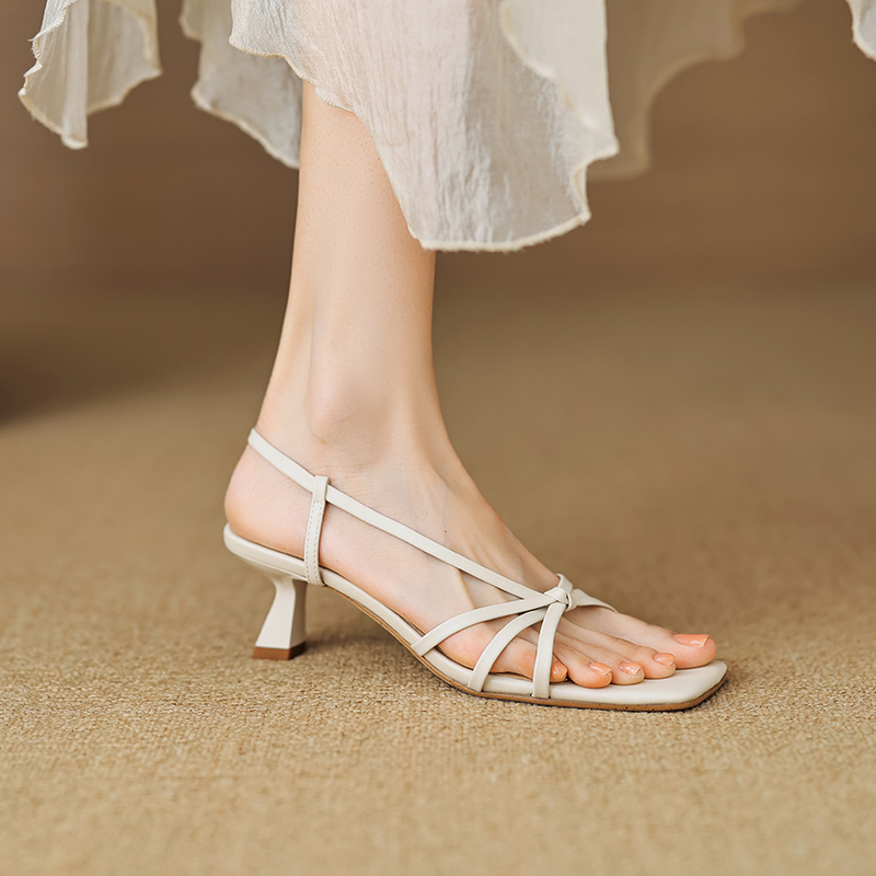 Stylish French Square-Toe Open-Toe Thin Strap Roman-Style Stiletto High-Heeled Sandals for Summer Stylish French Square-Toe Open-Toe Thin Strap Roman-Style Stiletto High-Heeled Sandals for Summer