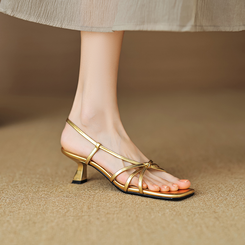Stylish French Square-Toe Open-Toe Thin Strap Roman-Style Stiletto High-Heeled Sandals for Summer Stylish French Square-Toe Open-Toe Thin Strap Roman-Style Stiletto High-Heeled Sandals for Summer