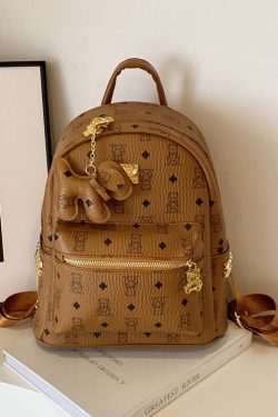 Stylish High-End Double Shoulder Backpack 2024 Women's Versatile Bag for School & Everyday Use, Trendy Maiduo Bear Design