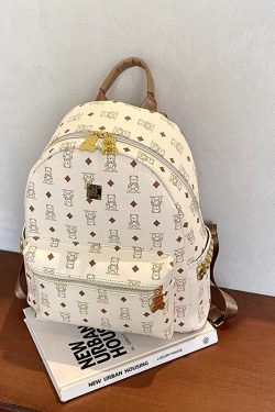 Stylish High-End Double Shoulder Backpack 2024 Women's Versatile Bag for School & Everyday Use, Trendy Maiduo Bear Design