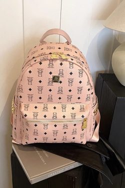 Stylish High-End Double Shoulder Backpack 2024 Women's Versatile Bag for School & Everyday Use, Trendy Maiduo Bear Design