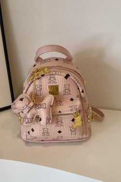 Stylish High-End Double Shoulder Backpack 2024 Women's Versatile Bag for School & Everyday Use, Trendy Maiduo Bear Design