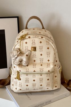 Stylish High-End Double Shoulder Backpack 2024 Women's Versatile Bag for School & Everyday Use, Trendy Maiduo Bear Design