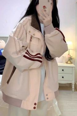 Stylish Pink Patchwork Baseball Jacket for Women - Unique Korean-Style Cardigan for Spring and Autumn Fashion