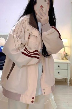 Stylish Pink Patchwork Baseball Jacket for Women - Unique Korean-Style Cardigan for Spring and Autumn Fashion
