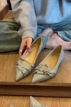 Stylish Sheepskin Pointed Toe Ruffled Edge Genuine Leather Slip-On Flat Shoes for Versatile Everyday Wear