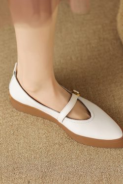 Stylish Women's Genuine Leather Pointed Toe One-Strap Mary Jane Shoes - Thick-Soled Platform Loafers for Trendy Looks