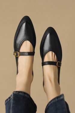 Stylish Women's Genuine Leather Pointed Toe One-Strap Mary Jane Shoes - Thick-Soled Platform Loafers for Trendy Looks