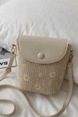 Stylish Woven Straw Crossbody Bag for Women - Japanese & Korean Style Fairy Bucket Bag for Summer 2025