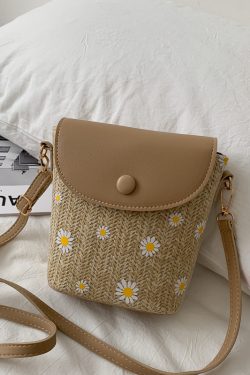 Stylish Woven Straw Crossbody Bag for Women - Japanese & Korean Style Fairy Bucket Bag for Summer 2025