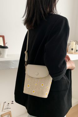 Stylish Woven Straw Crossbody Bag for Women - Japanese & Korean Style Fairy Bucket Bag for Summer 2025