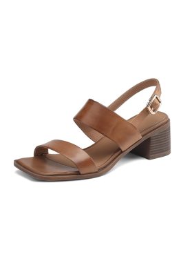 Summer 2025 Open Toe Chunky Heeled Sandals for Women in Top Layer Cowhide - Stylish High Heels for Trendy Outfits