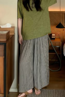 Summer 2025 Striped Wide-Leg Pants for Women - Thin, Loose, Casual Nine-Point Plus Size Trousers