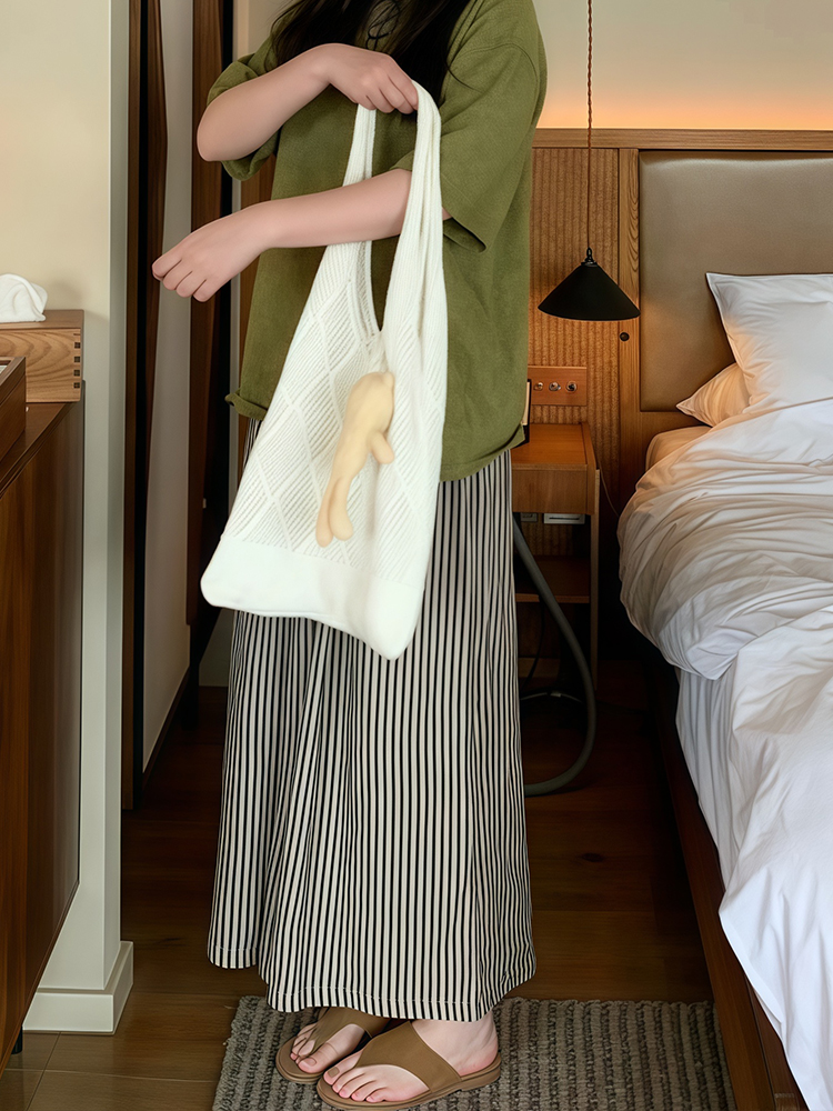 Summer 2025 Striped Wide-Leg Pants for Women - Thin, Loose, Casual Nine-Point Plus Size Trousers Summer 2025 Striped Wide-Leg Pants for Women - Thin, Loose, Casual Nine-Point Plus Size Trousers