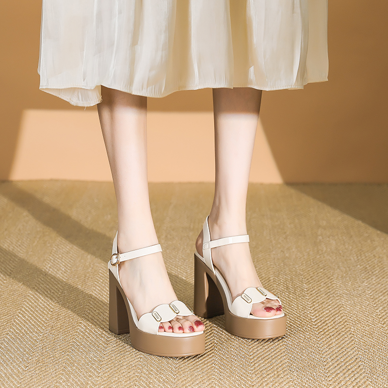 Summer 2025 Waterproof Platform Open-Toe Chunky Heel Sandals for Women - Thick-Soled One-Strap Design for Petite Style Summer 2025 Waterproof Platform Open-Toe Chunky Heel Sandals for Women - Thick-Soled One-Strap Design for Petite Style