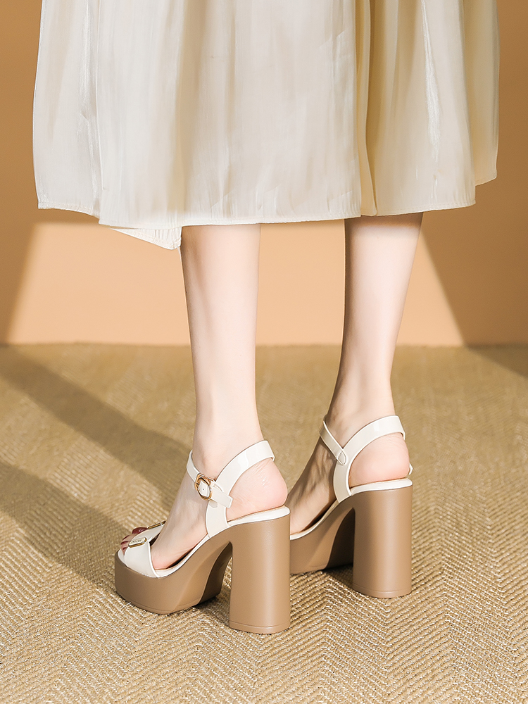 Summer 2025 Waterproof Platform Open-Toe Chunky Heel Sandals for Women - Thick-Soled One-Strap Design for Petite Style Summer 2025 Waterproof Platform Open-Toe Chunky Heel Sandals for Women - Thick-Soled One-Strap Design for Petite Style