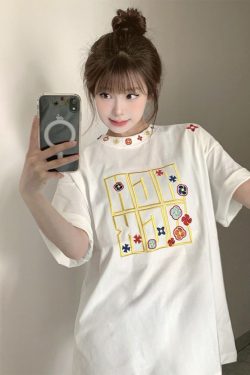 Summer 2025 Women's American Hip-Hop Style Embroidered Short Sleeve T-Shirt - Trendy Couple Streetwear Top