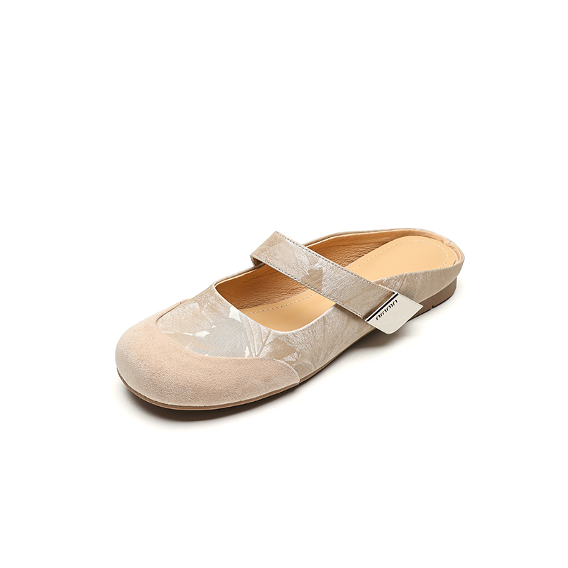 Summer 2025 Women's Cute Apricot Round Toe Flat Half Slippers - Top Layer Cowhide Outdoor Footwear Summer 2025 Women's Cute Apricot Round Toe Flat Half Slippers - Top Layer Cowhide Outdoor Footwear