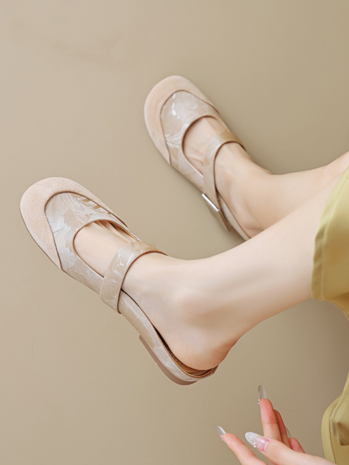Summer 2025 Women's Cute Apricot Round Toe Flat Half Slippers - Top Layer Cowhide Outdoor Footwear Summer 2025 Women's Cute Apricot Round Toe Flat Half Slippers - Top Layer Cowhide Outdoor Footwear
