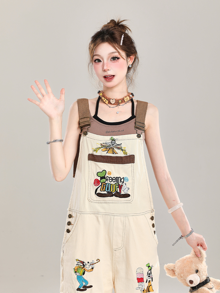 Summer 2025 Women's Embroidered Cartoon Jumpsuit - Loose Casual Overalls in Trendy American Style Summer 2025 Women's Embroidered Cartoon Jumpsuit - Loose Casual Overalls in Trendy American Style