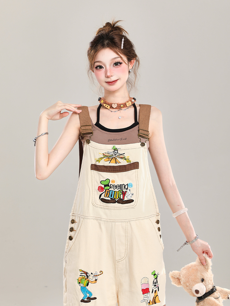 Summer 2025 Women's Embroidered Cartoon Jumpsuit - Loose Casual Overalls in Trendy American Style Summer 2025 Women's Embroidered Cartoon Jumpsuit - Loose Casual Overalls in Trendy American Style