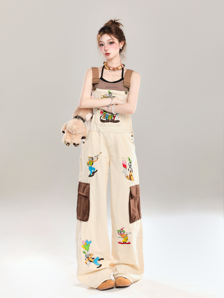 Summer 2025 Women's Embroidered Cartoon Jumpsuit - Loose Casual Overalls in Trendy American Style Summer 2025 Women's Embroidered Cartoon Jumpsuit - Loose Casual Overalls in Trendy American Style
