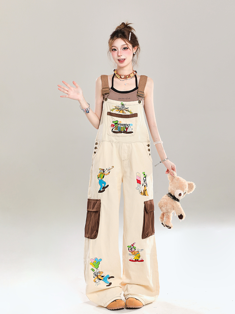 Summer 2025 Women's Embroidered Cartoon Jumpsuit - Loose Casual Overalls in Trendy American Style Summer 2025 Women's Embroidered Cartoon Jumpsuit - Loose Casual Overalls in Trendy American Style