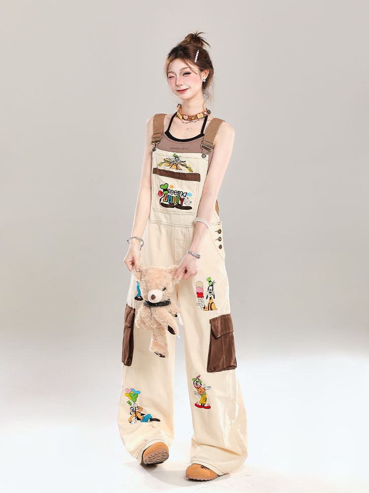Summer 2025 Women's Embroidered Cartoon Jumpsuit - Loose Casual Overalls in Trendy American Style Summer 2025 Women's Embroidered Cartoon Jumpsuit - Loose Casual Overalls in Trendy American Style
