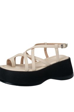 Summer 2025 Women's Open-Toe Platform Sandals in Layered Cowhide with Cross Strap and Thick Bottom