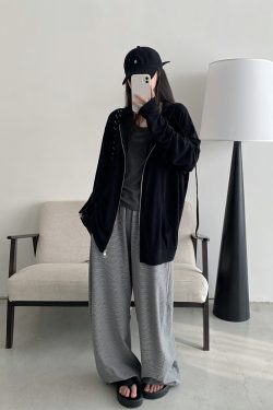 Summer 3D Segmented Deconstructed Wide-Leg Striped Sports Pants with Drawstring - Loose Fit Casual Trousers for Women