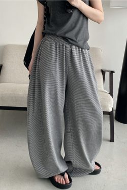 Summer 3D Segmented Deconstructed Wide-Leg Striped Sports Pants with Drawstring - Loose Fit Casual Trousers for Women