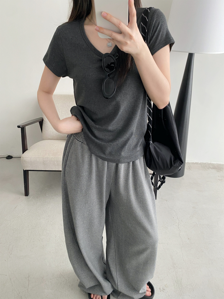 Summer 3D Segmented Deconstructed Wide-Leg Striped Sports Pants with Drawstring - Loose Fit Casual Trousers for Women Summer 3D Segmented Deconstructed Wide-Leg Striped Sports Pants with Drawstring - Loose Fit Casual Trousers for Women