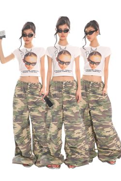 Summer American-Style Camouflage Wide-Leg Pants for Women - Loose Fit, Floor-Length Casual Workwear