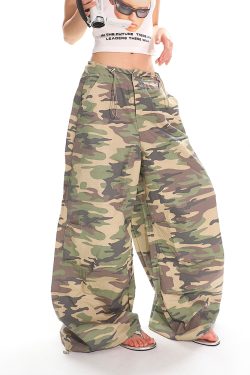 Summer American-Style Camouflage Wide-Leg Pants for Women - Loose Fit, Floor-Length Casual Workwear