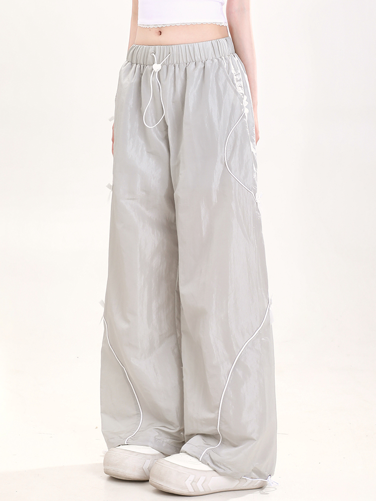 Summer American-Style Quick-Dry Wide-Leg Pants for Women, Bow Accent Loose Straight-Leg Casual Trousers Summer American-Style Quick-Dry Wide-Leg Pants for Women, Bow Accent Loose Straight-Leg Casual Trousers