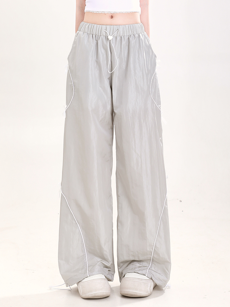 Summer American-Style Quick-Dry Wide-Leg Pants for Women, Bow Accent Loose Straight-Leg Casual Trousers Summer American-Style Quick-Dry Wide-Leg Pants for Women, Bow Accent Loose Straight-Leg Casual Trousers