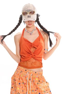 Summer Beach Low-Cut Knotted Lace Spliced Tank Top for Spicy Girls - Trendy Casual Wear, Perfect for 90s and Y2K Styles