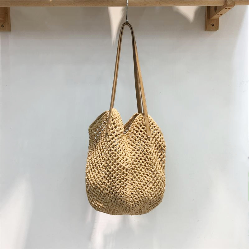 Summer Beach Tote Bag - Women's Cotton Yarn Woven Shoulder Bag with Hollow Design - Stylish Handheld Tote for 2025 Summer Beach Tote Bag - Women's Cotton Yarn Woven Shoulder Bag with Hollow Design - Stylish Handheld Tote for 2025
