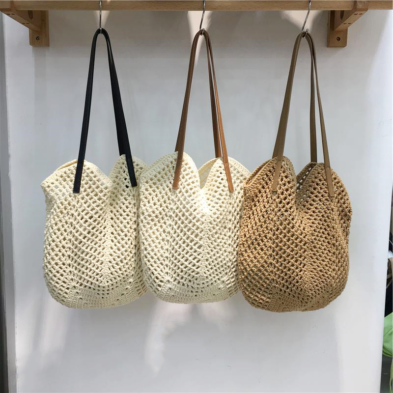 Summer Beach Tote Bag - Women's Cotton Yarn Woven Shoulder Bag with Hollow Design - Stylish Handheld Tote for 2025 Summer Beach Tote Bag - Women's Cotton Yarn Woven Shoulder Bag with Hollow Design - Stylish Handheld Tote for 2025