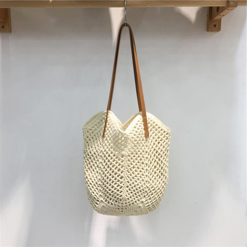 Summer Beach Tote Bag - Women's Cotton Yarn Woven Shoulder Bag with Hollow Design - Stylish Handheld Tote for 2025 Summer Beach Tote Bag - Women's Cotton Yarn Woven Shoulder Bag with Hollow Design - Stylish Handheld Tote for 2025