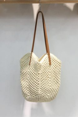 Summer Beach Tote Bag - Women's Cotton Yarn Woven Shoulder Bag with Hollow Design - Stylish Handheld Tote for 2025