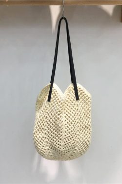 Summer Beach Tote Bag - Women's Cotton Yarn Woven Shoulder Bag with Hollow Design - Stylish Handheld Tote for 2025