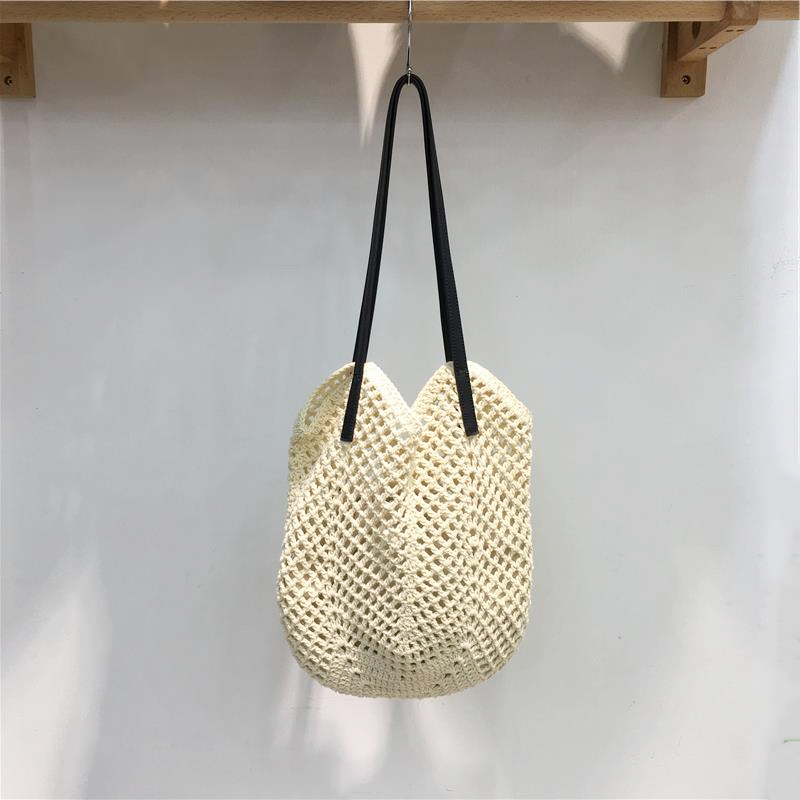 Summer Beach Tote Bag - Women's Cotton Yarn Woven Shoulder Bag with Hollow Design - Stylish Handheld Tote for 2025 Summer Beach Tote Bag - Women's Cotton Yarn Woven Shoulder Bag with Hollow Design - Stylish Handheld Tote for 2025