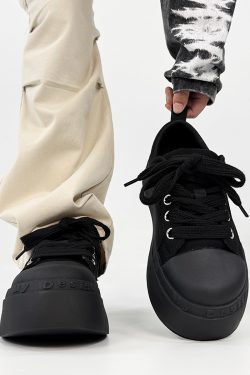 Summer Black Knight Sneakers for Men and Women - Thick-Soled Platform Canvas Shoes, Height-Increasing American Style Couples Sneakers